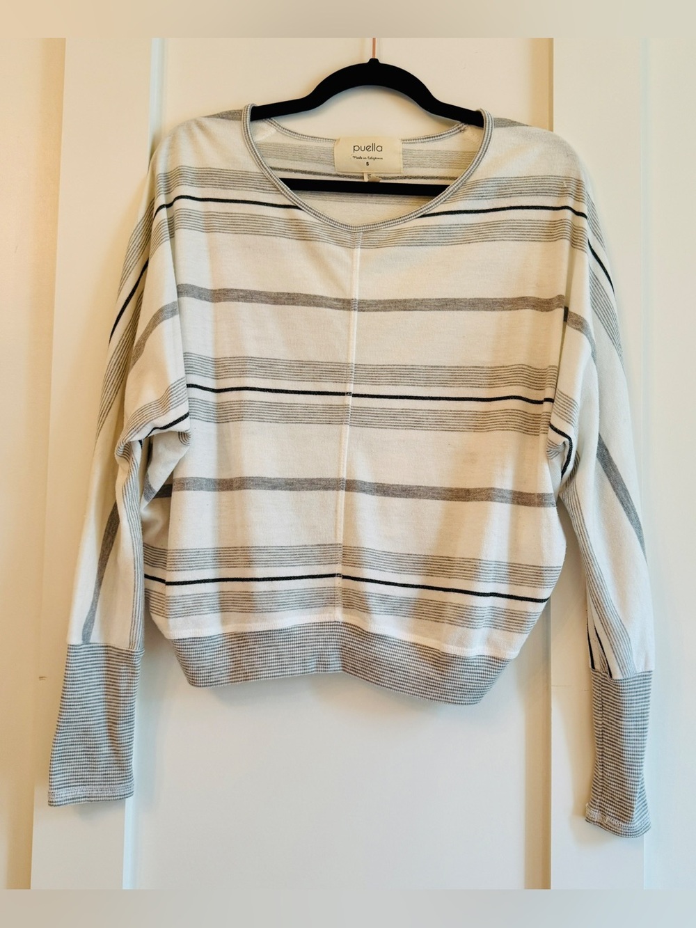 Puella Cream & Gray Striped Scoop Neck Sweater